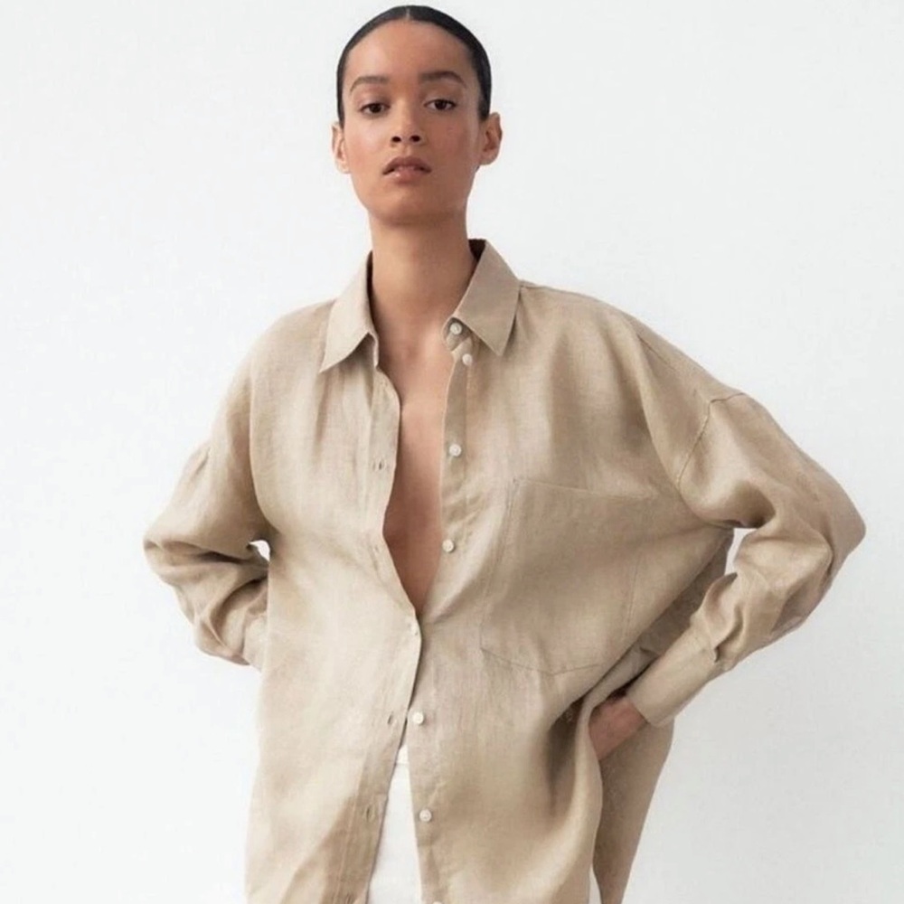 Zara Light Beige Button-Down Shirt